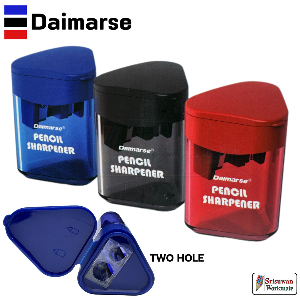 Daimarse DMS-821 คละสี 1 ชิ้น กบเหลาดินสอ 2 รู เหลาดินสอได้ทุกขนาด Twin-Hole Sharpener RUJI