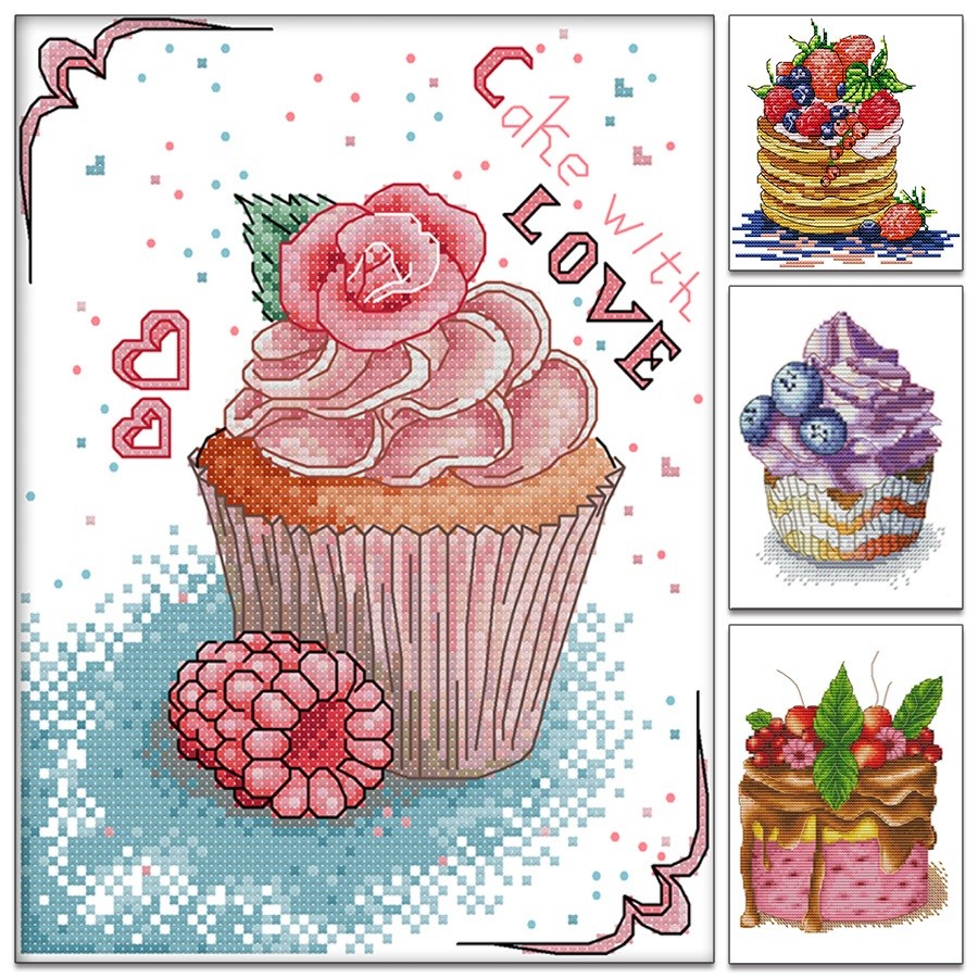 ปักครอสติส ครอสติสแบบปัก เค้ก การ์ตูน 14/11CT ผ้าพิมพ์ลาย