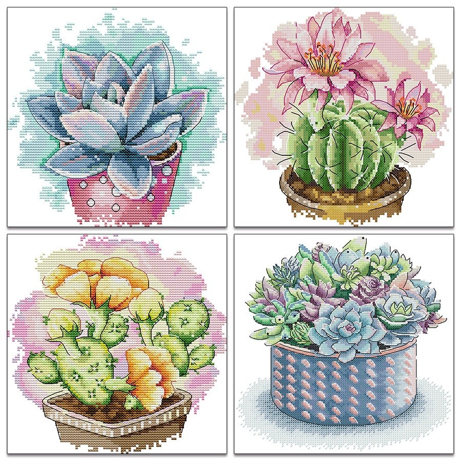 ปักครอสติส ครอสติสแบบปัก ดอกไม้ 14/11CT ผ้าพิมพ์ลาย