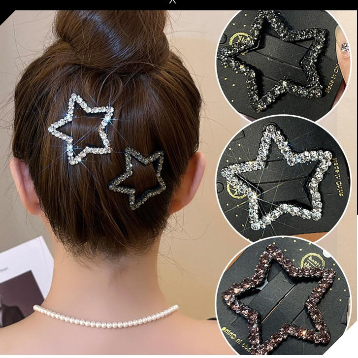 sparklyFresh Bangs Clip Girl Rhinestone Star Hair Clip Temperament Sweet Cool BB Clip High-end Headdress