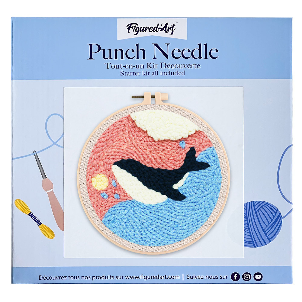 [พร้อมส่งจากไทย] Figured'Art ชุดปักไหมพรม Punch Needle - วาฬสีน้ำเงินบนฟ้า