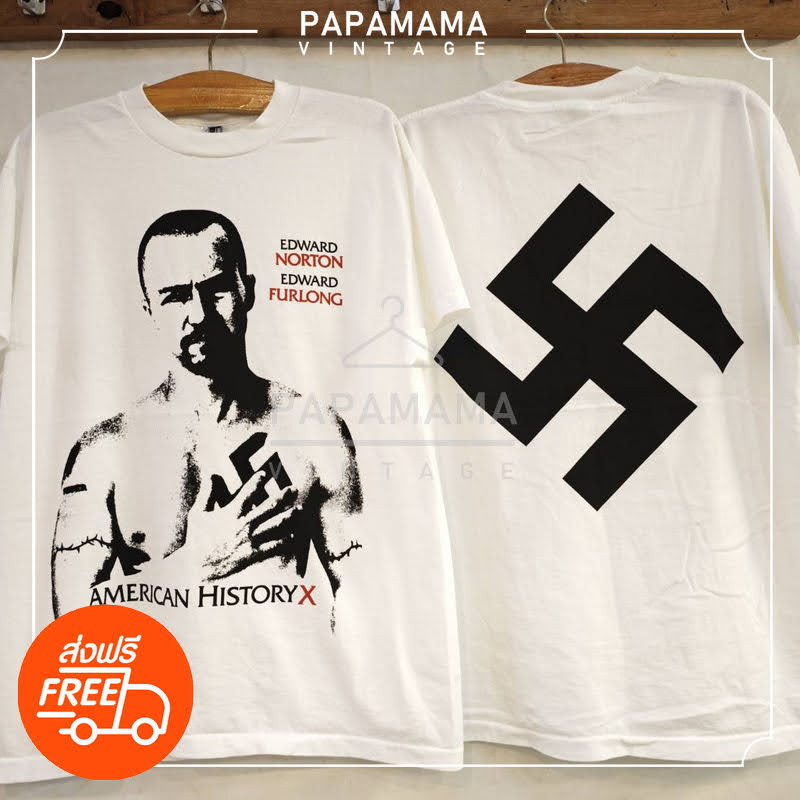 [ AMERICAN HISTORY X ] EDWARD NORTON Legendary Movie เสื้อวินเทจ เสื้อหนังตำนาน papamama vintage shi