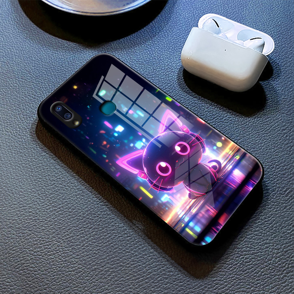 แมวเรืองแสง เคส กระจก vivo v9 v23/e v21/e v20 pro v19 v15 v11i s1 pro Y20/S/A/T/i Y19 Y17 Y12/S Y15 Y11 Y15S/A h3f2096