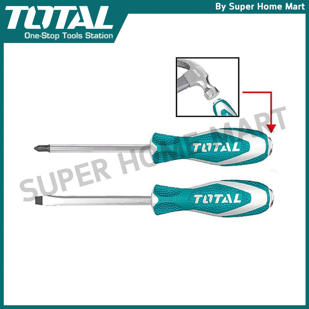 Total ไขควงปากแบน + ไขควงปากแฉก แกนทะลุ ตอกได้ ขนาด 6 นิ้ว / 8 นิ้ว ( Go-through Screwdriver )