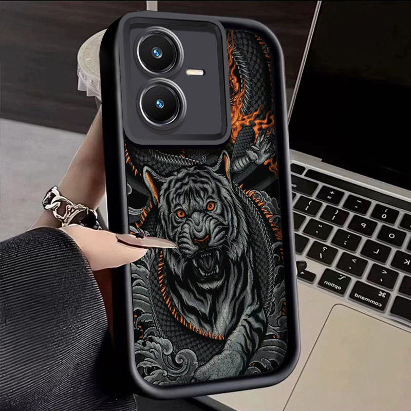 เคสสำหรับ VIVO Y22 VIVO Y22s เคสโทรศัพท์ซิลิโคนฝาครอบป้องกันลายมังกรและเสือ