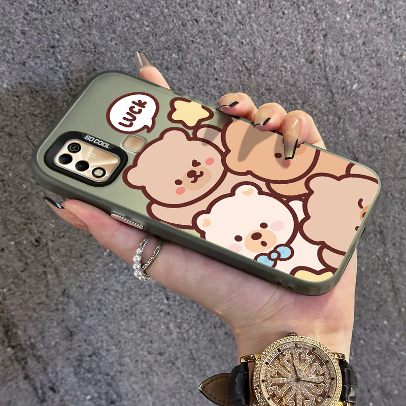 เคสสำหรับ Infinix Hot 9 Play Hot 10 Play Hot 11 Play เคสโทรศัพท์หมีน้อยน่ารักเปลือกแข็งป้องกันการตกที่ซิลิโคนใส