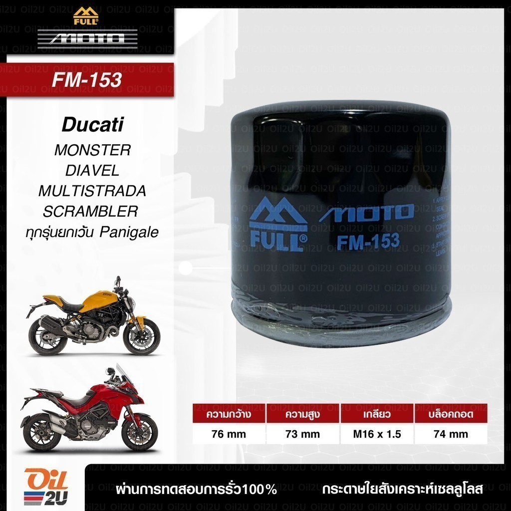 กรองน้ำมันเครื่อง FULL MOTO FM-153 DUCATI MONSTER, DIAVEL, MULTISTRADA, SCRAMBLER ยกเว้น Panigale