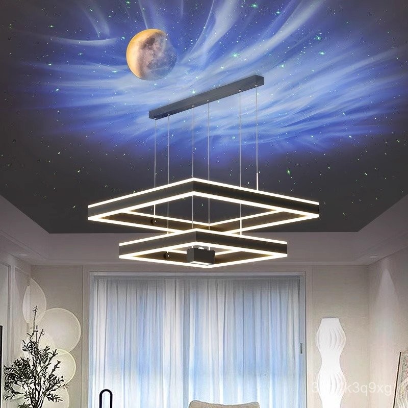 โคมระย้าห้องนั่งเล่นบนท้องฟ้าที่เต็มไปด้วยดวงดาวแบบไดนามิกแสงออโรร่าดวงจันทร์แสงหรูหราลมไฟหลักร้านกวางตุ้งจงซานที่ทันสมั