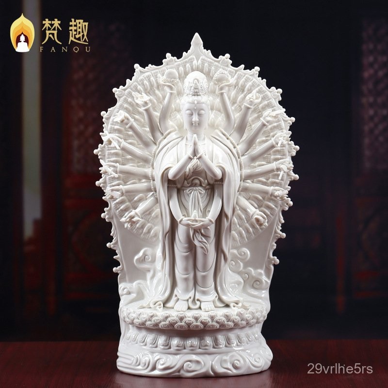 Fanqu Dehua ประติมากรรมพอร์ซเลนสีขาวเครื่องประดับงานฝีมือ ผลงานของอาจารย์ Liu Songqing/17เจ้าแม่กวนอ
