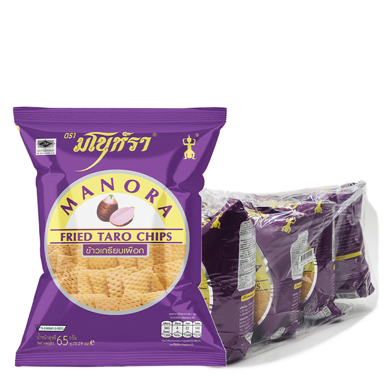 มโนห์รา ข้าวเกรียบทอด รสเผือก 65 ก. x 4 MANORA Fried Chips Taro 65 g x 4