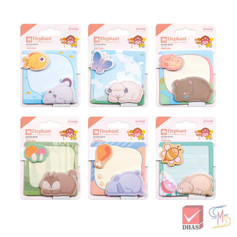 Elephant ตราช้าง กระดาษโน้ต กระดาษโน้ตกาวในตัว ลายแฟนซี (Happy Farm) คละลาย 1 ชิ้น