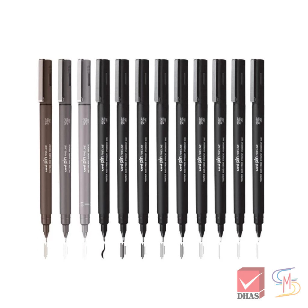 Uni ยูนิ ปากกา ปากกาตัดเส้น หัวเข็ม PIN 0.03 - 0.8 & Brush จำนวน 1 ด้าม