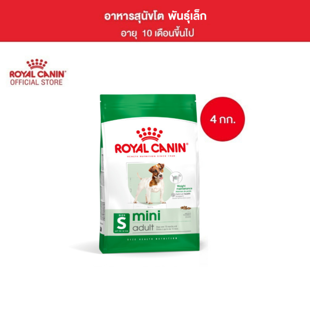Royal Canin Mini Adult 4kg อาหารเม็ดสุนัขโต พันธุ์เล็ก อายุ 10 เดือน–8ปี (Dry Dog Food, โรยัล คานิน)