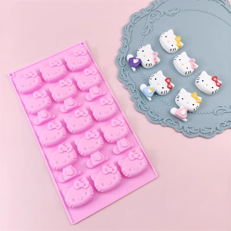🛒 15-gird Cat Handmade Chocolate Mold แม่พิมพ์ซิลิโคนเกรดอาหาร DIY Soft Candy บิสกิตแม่พิมพ์