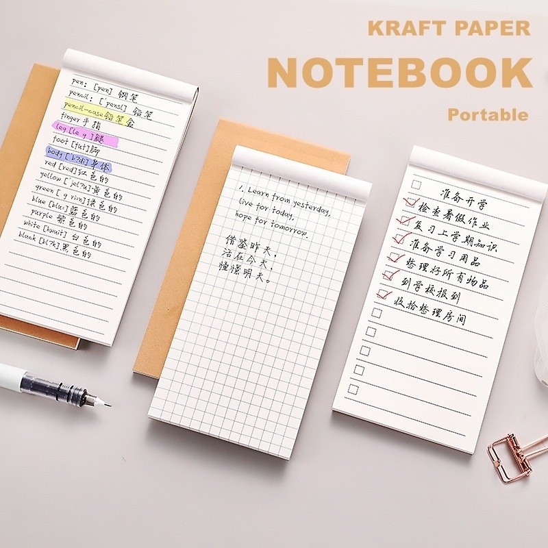 candypop Retro Simple Plan Memo Book Cowhide Notebook Portable Checkered Blank Notebook
