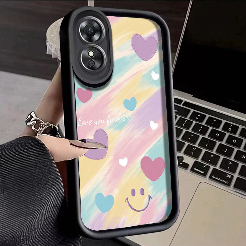 เคสสำหรับ OPPO A17 OPPO A17K เคสโทรศัพท์ซิลิโคนผู้หญิงพร้อมเคสป้องกันลายหัวใจสีสันสดใส