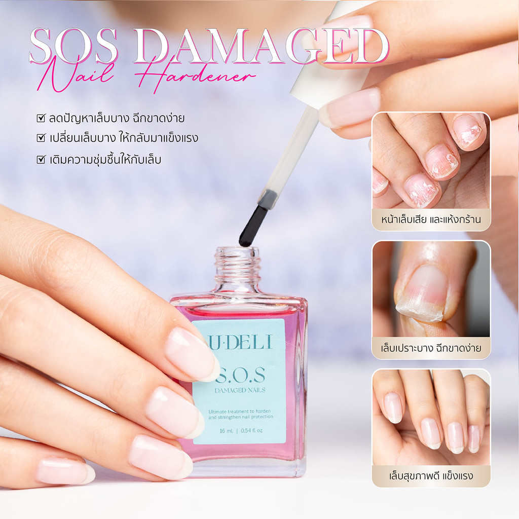 U-DELI SOS Damaged Nail ซ่อมเล็บเสีย ฟื้นฟูเล็บ/ Hardener Nail เซรั่มบำรุงเล็บแข็งแรง ให้เล็บแข็งแรง