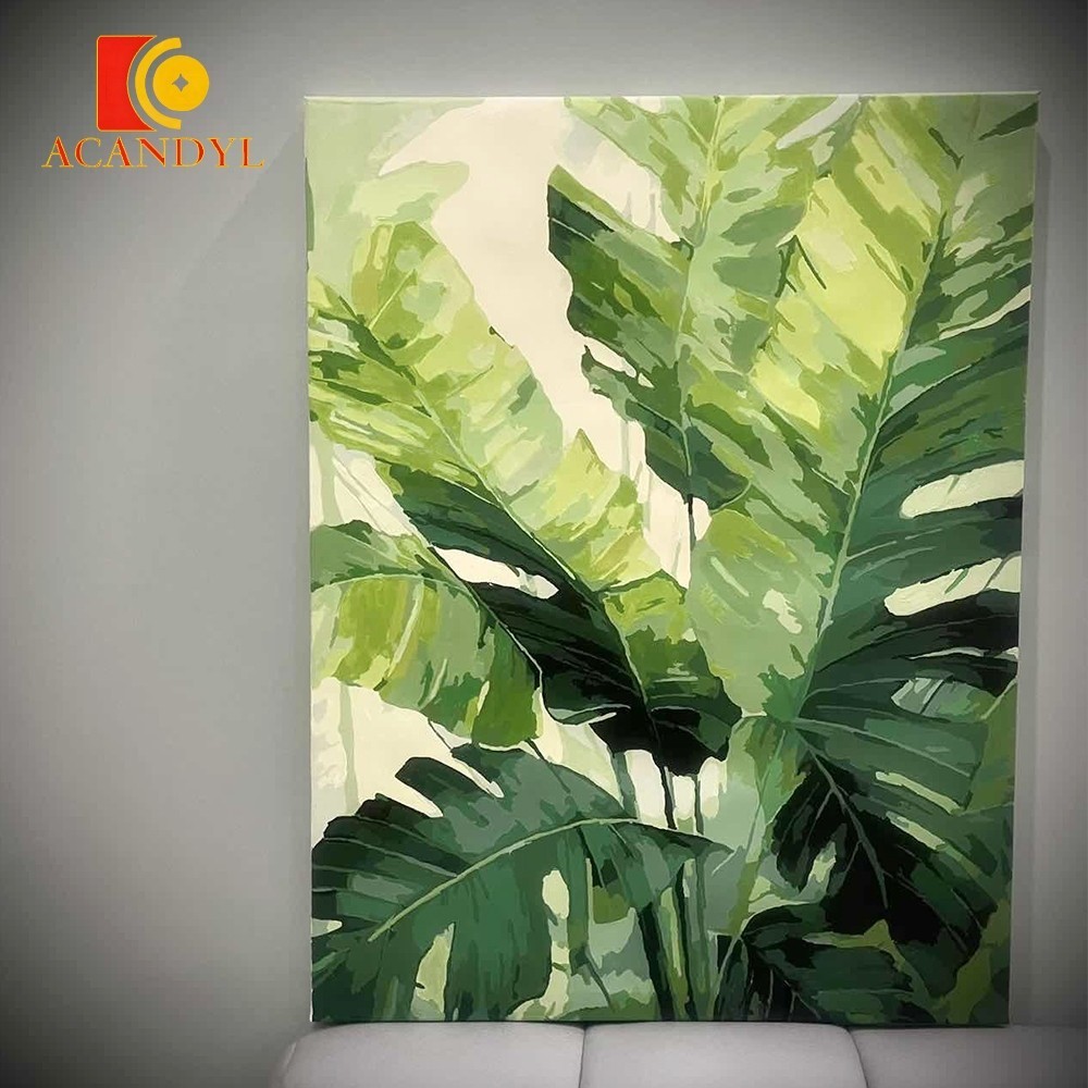 Acandyl ชุดสีตามตัวเลข, พืชเขตร้อนใบเขียว, 50x65 ซม., ภาพวาดดิจิตอล DIY, สีโดย Number Nature Art, ภาพวาดระบายสีมือวาด, ตกแต่งบ้าน, ของขวัญที่ไม่ซ้ําใคร