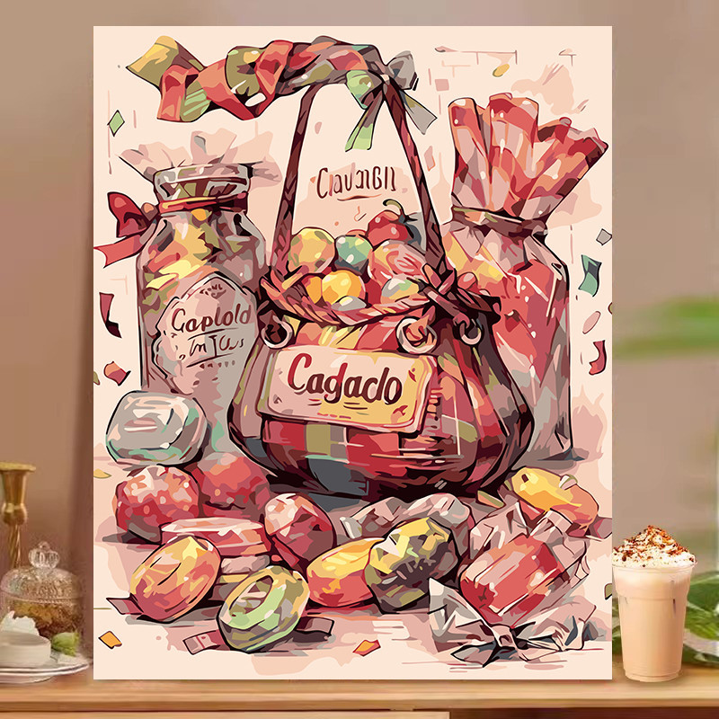เหตุการณ์สําคัญ สีโดยชุดตัวเลข,ขนมอร่อย,60x75ซม.,ภาพวาดดิจิตอล ทําเอง,สีตามจํานวนขนมหวาน,ศิลปะการทําอาหารวาดด้วยมือ,ตกแต่งห้องครัว,ของขวัญที่ใ