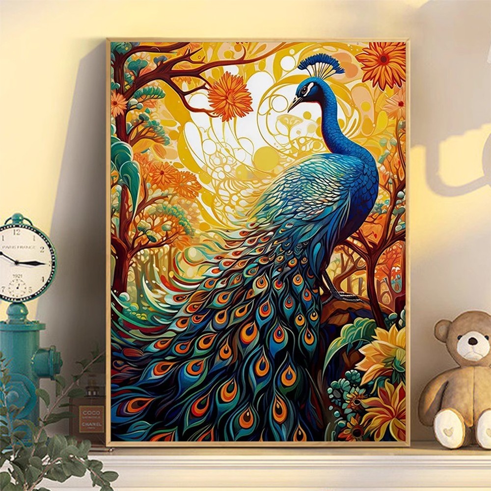 Acandyl ชุดระบายสีตามตัวเลข, นกยูง Majestic, 40x50 ซม., ภาพวาดดิจิตอล DIY, สีตามหมายเลข Exotic Bird Art, ภาพวาดตกแต่งมือวาด, ตกแต่งบ้านที่หรูหรา, ของขวัญที่ไม่ซ้ําใคร