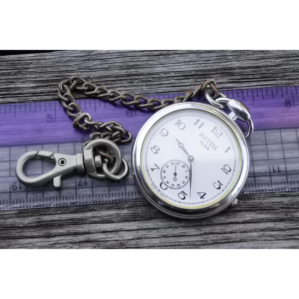 นาฬิกา Vintage มือสองญี่ปุ่น Pocket Watch นาฬิกาพก Alba Success V707 9000 ระบบ QUARTZ ผู้ชาย  พร้อมโ