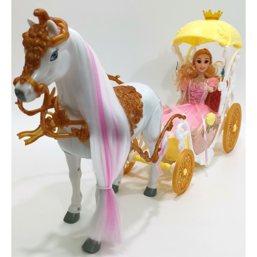 MKTOY รถม้าเจ้าหญิง ม้าลากรถ ใส่ถ่านเดินได้ 389A