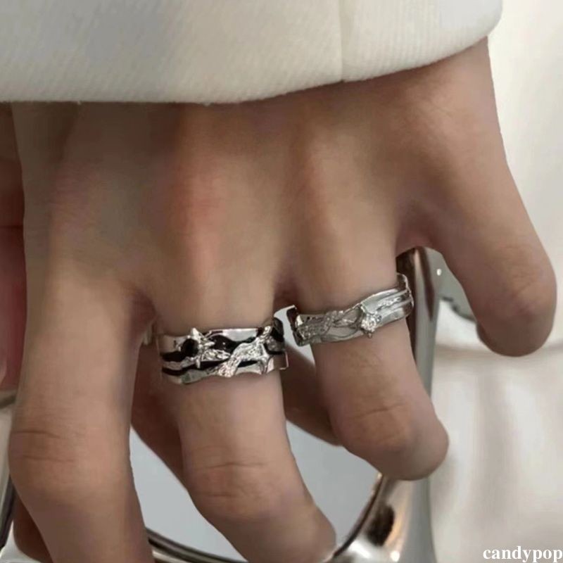 candypop Dark Style Starlight Ring Unisex Niche Simple Ring Cool Style High-end Open Ring