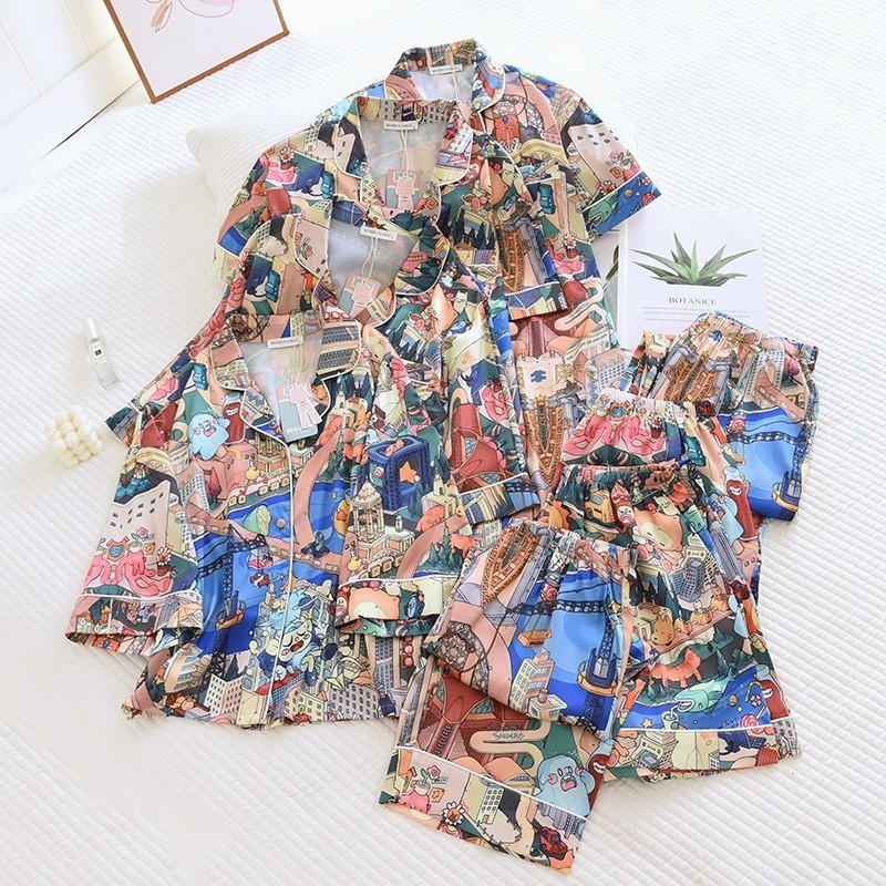 ชุดนอน Mulen (Muslin pajamas) Silk Satin รุ่น (W2117 V2117 L2117 K2117)