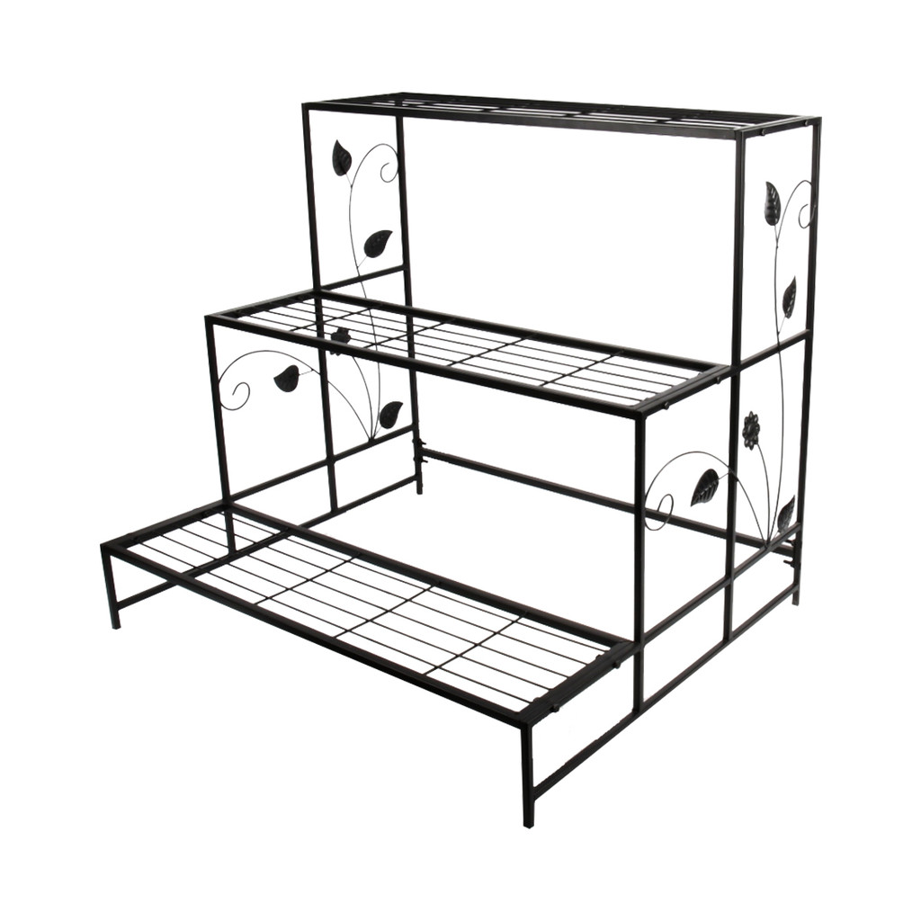 FONTE ชั้นวางกระถางต้นไม้ 3 ชั้น รุ่น AH21525 ขนาด 80 x 66 x 74 ซม. สีดำ
