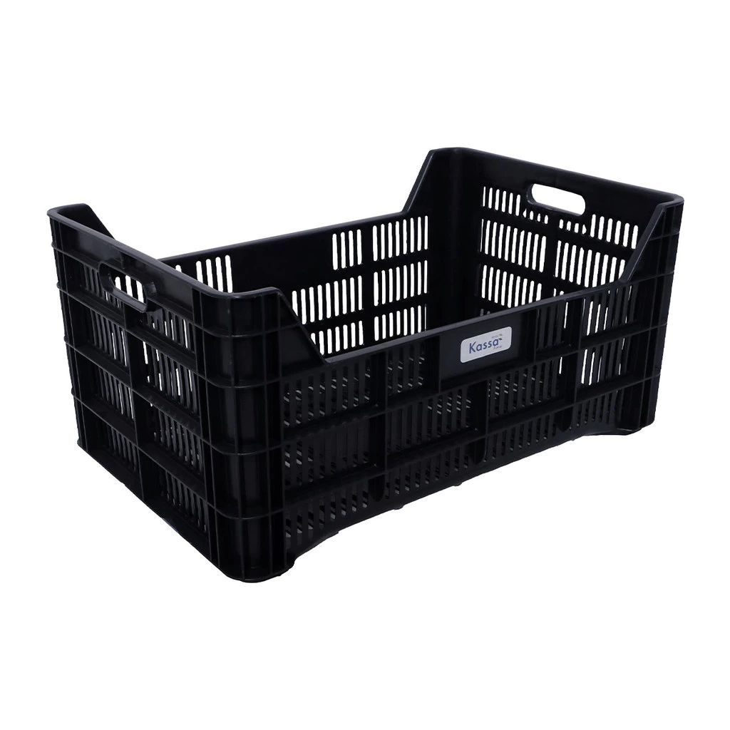 KASSA HOME ลังโปร่งทรงเตี้ยซ้อนได้ รุ่น STW-LM ขนาด 60.5 x 40 x 24.4 ซม. สีดำ