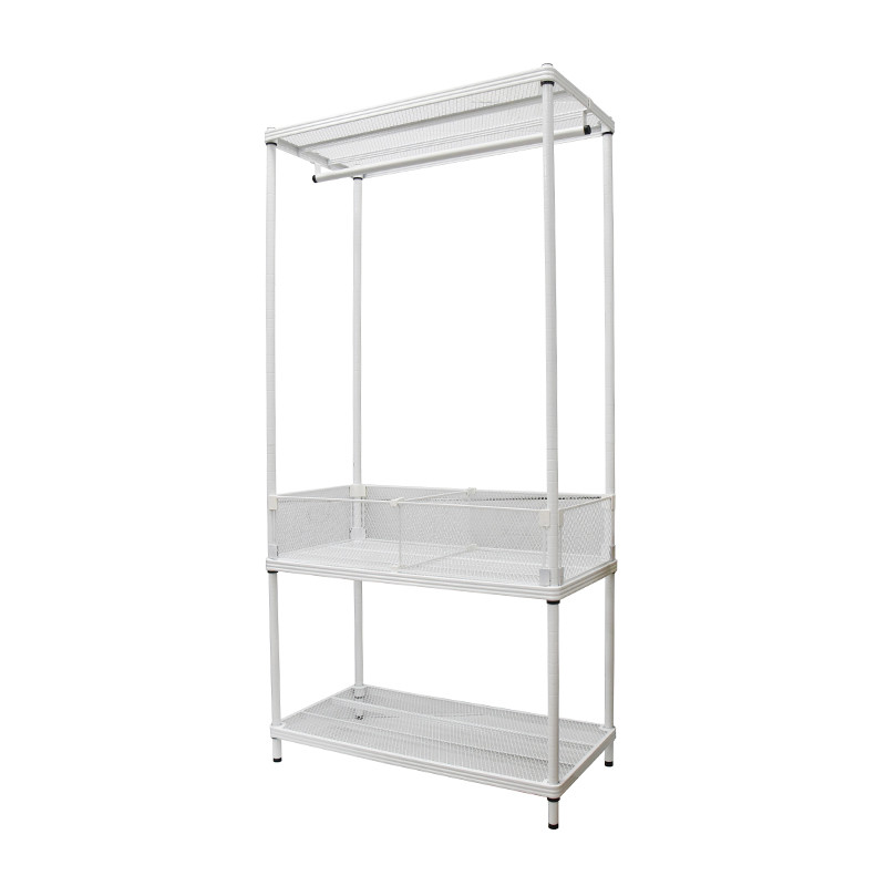 KASSA HOME ราวแขวนพร้อมชั้นวางอเนกประสงค์ 3 ชั้น Mesh + Divider รุ่น MESH10x20 สีขาว