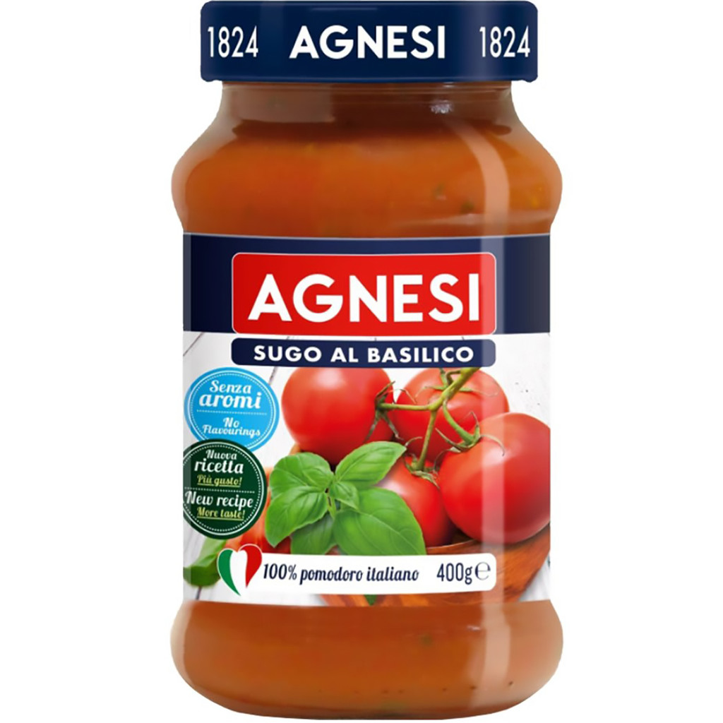ซอสอะเญซี บาซิลิโก้ หรือซอสมะเขือเทศผสมใบโหระพา Agnesi Basilico Tomato Sauce 400G