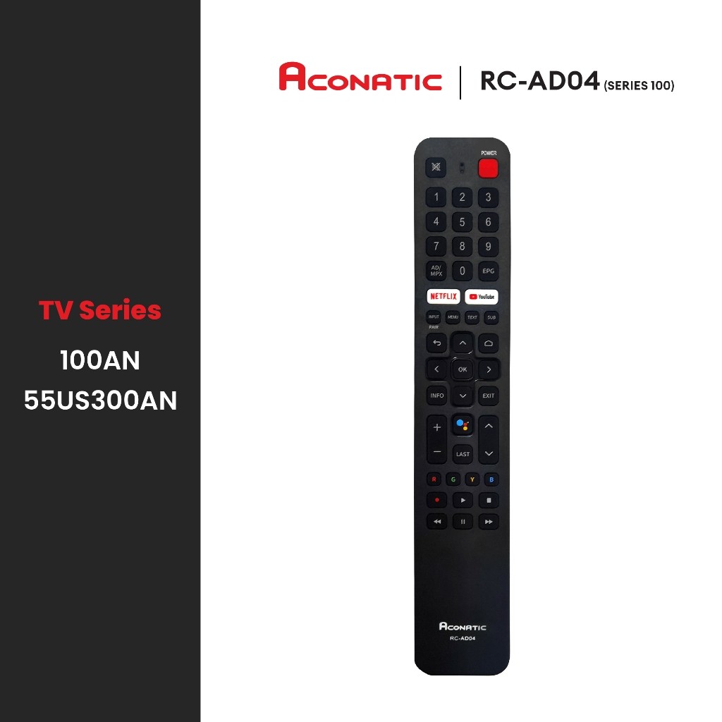 ACONATIC รีโมททีวี รุ่น RC-AD04 สำหรับAndroid Series100 สำหรับทีวีรุ่น 32HS100AN 43HS100AN 50US100AN 55US100AN 65US100AN