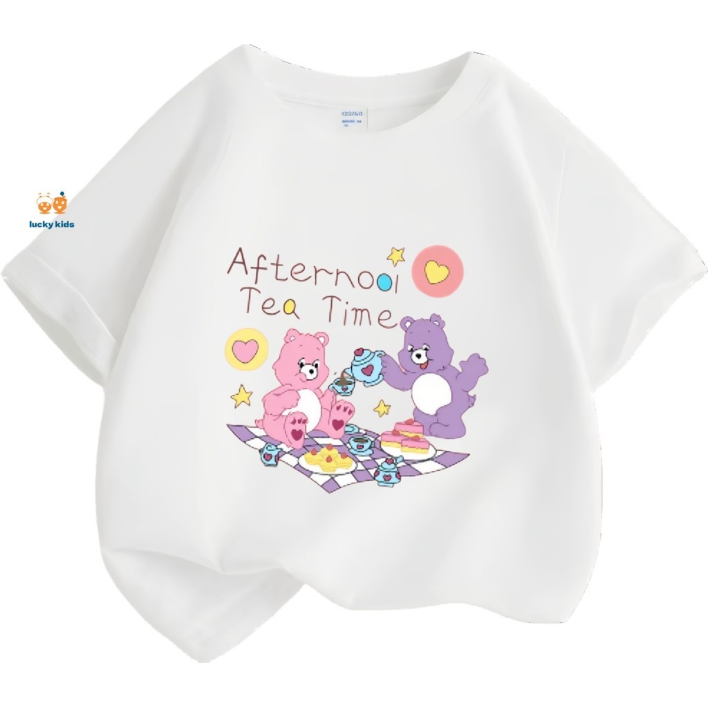 🛩️เสื้อยืดเด็กเด็กผู้หญิง Carebears-6 หมีน่ารัก🌈เสื้อยืดผ้าฝ้ายแท้สะดวกสบายยืดหยุ่นและไม่ซีดจาง🩷LUCKY KIDS