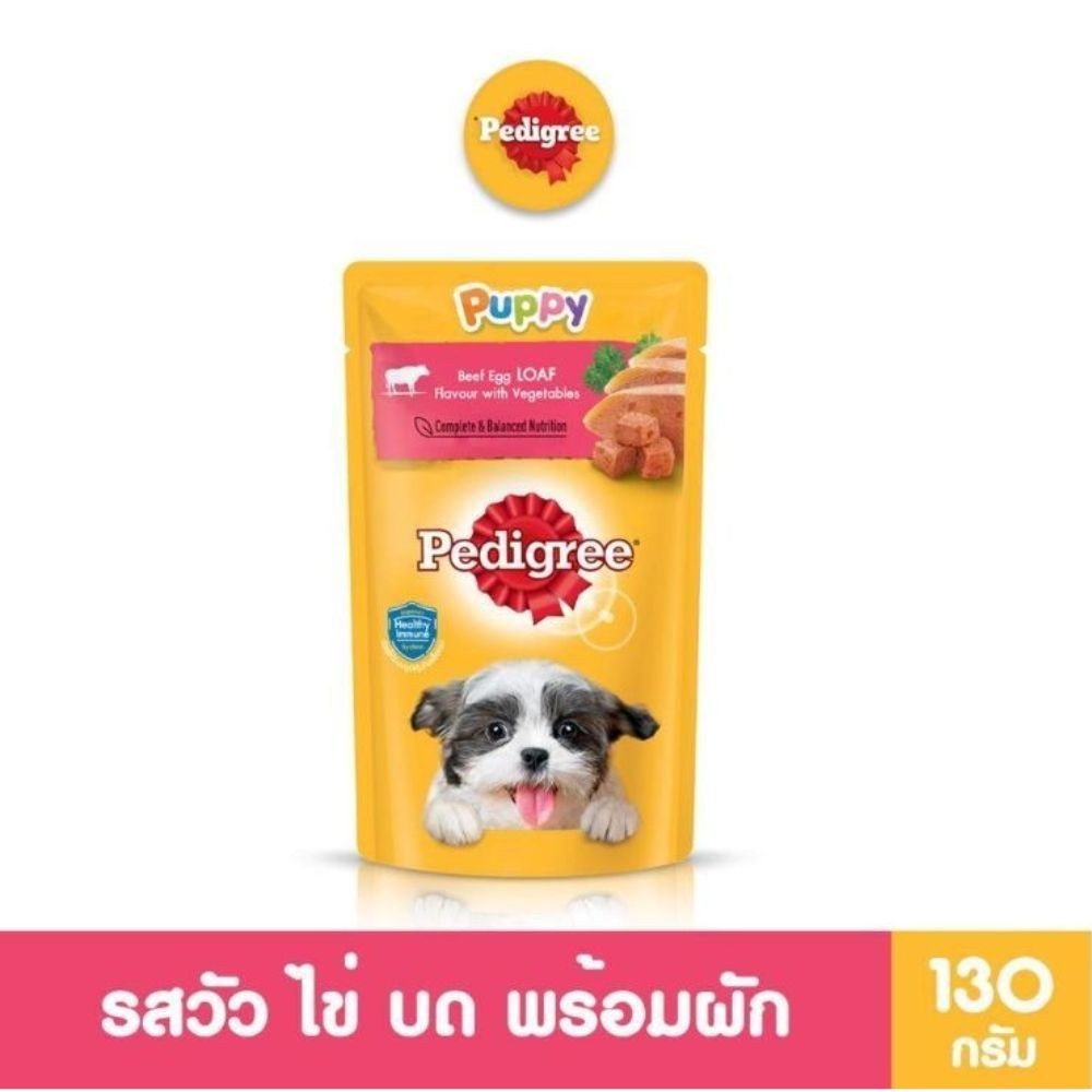 PEDIGREE เพดดิกรี อาหารหมาเปียกในน้ำเกรวี่ ลูกสุนัข รสไก่/ ไก่ ตับ และไข่บดพร้อมผัก/ วัว ไข่บด พร้อมผัก 130ก. (12แพ็ก)