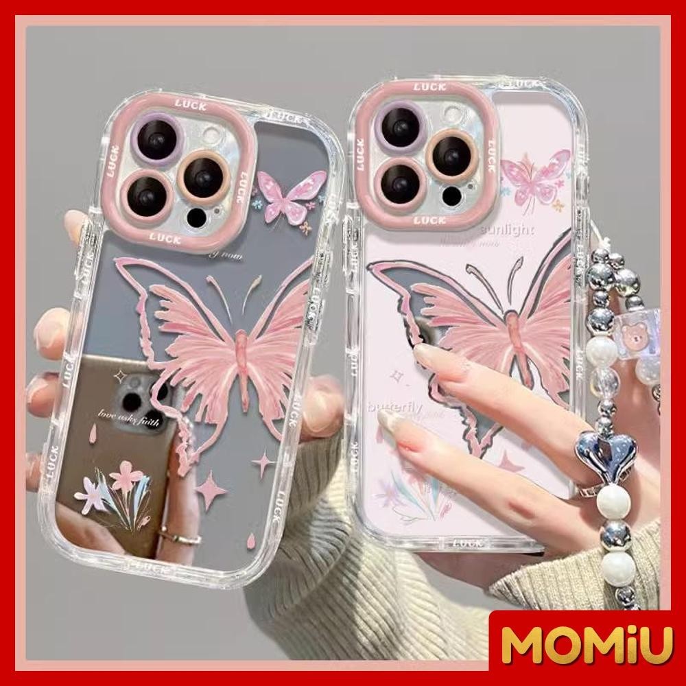MOMiU - เข้ากันได้สำหรับ เคสไอโฟน11 เคส iphone 16 Pro Max 7Plus XR 12 13 14 15 กระจกเงา ถุงลมนิรภัย ผีเสื้อสีชมพูน่ารัก