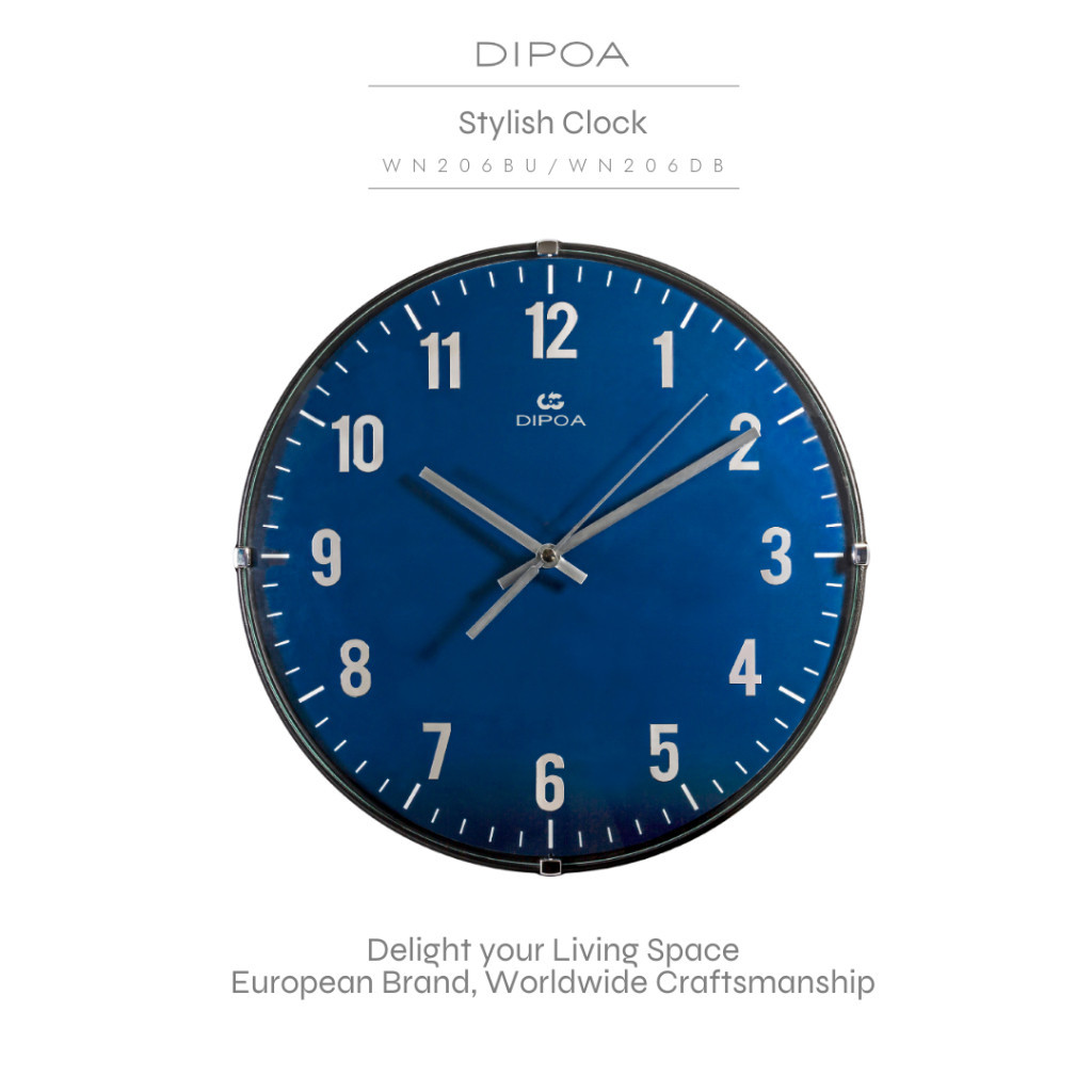 DIPOA Stylish Clock WN206DB/WN206BU นาฬิกาแขวนผนัง 34.5 ซม. เข็มเดินเงียบ สีน้ำตาล/น้ำเงิน
