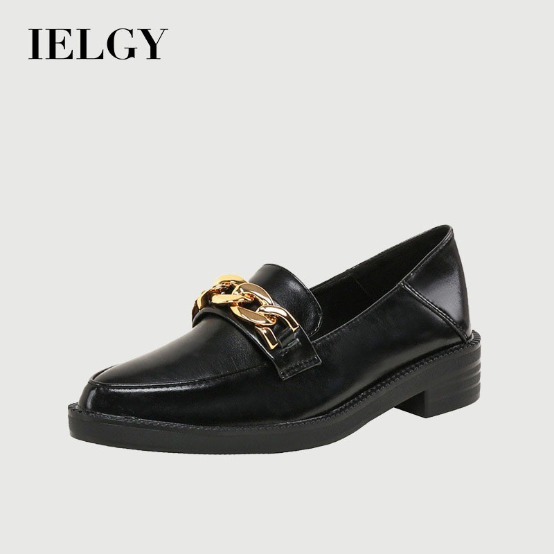 IELGY รองเท้าหนังรองเท้าผู้หญิงสไตล์อังกฤษ 2025 ใหม่อเนกประสงค์ระเบิด รองเท้าไม่มีส้น บวก ขนาด