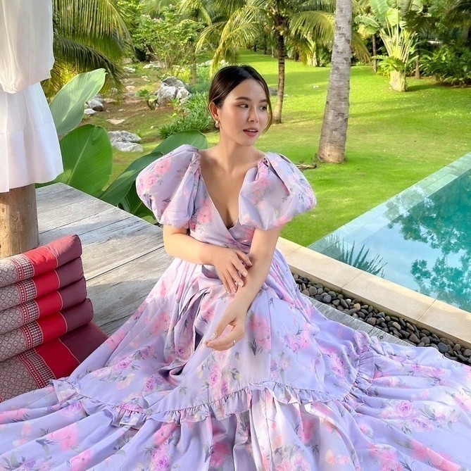 MyWay Brand : Dress ชุดเดรส Vacation Purple Bubble