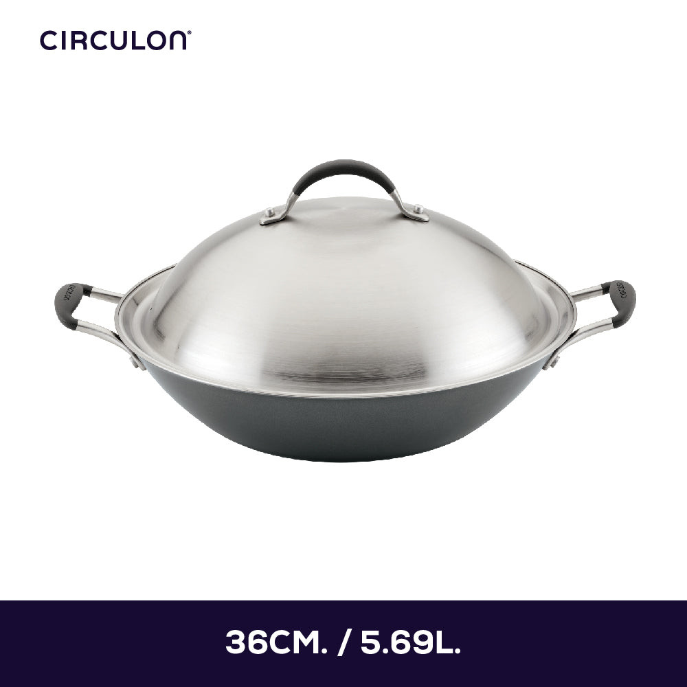 CIRCULON A1-SERIES เครื่องครัวอลูมิเนียมเคลือบผิวลื่น กระทะสองหูทรงลึก 36 ซม. พร้อมฝาสแตนเลส (81830-T)