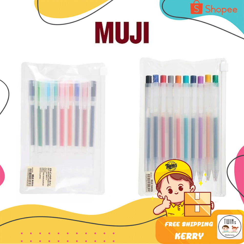 ปากกาเจลมูจิ MUJI แบบปลอก และแบบกด เซ็ต 10 สี ขนาด 0.38 และ 0.5 MM