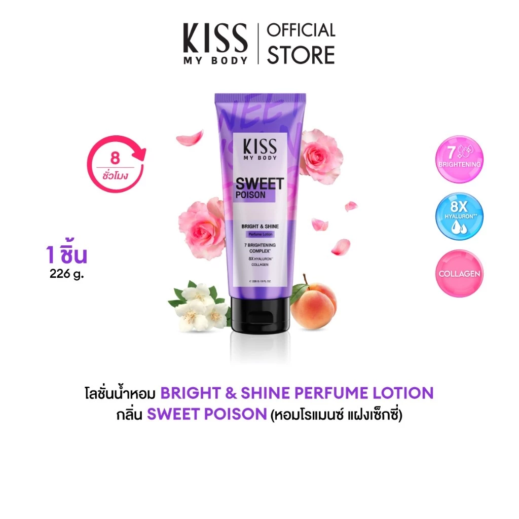 Kiss My Body โลชั่นน้ำหอมบำรุงผิว Bright & Shine กลิ่น Sweet Poison หอมสไตล์ Floral เซ็กซี่ 226g.