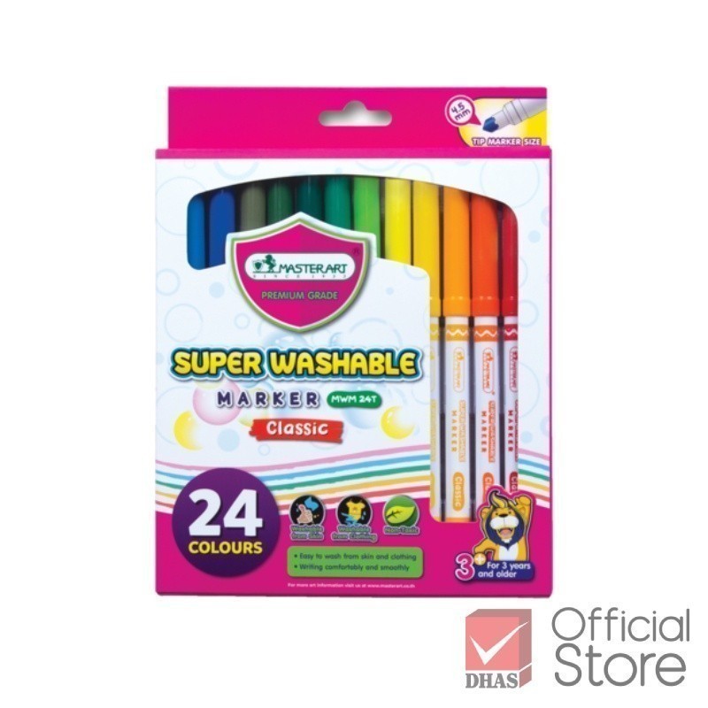 Master Art สีเมจิก ปากกาเมจิก ล้างออกได้ 24 สี รุ่นคลาสสิค MWM24T จำนวน 1 กล่อง