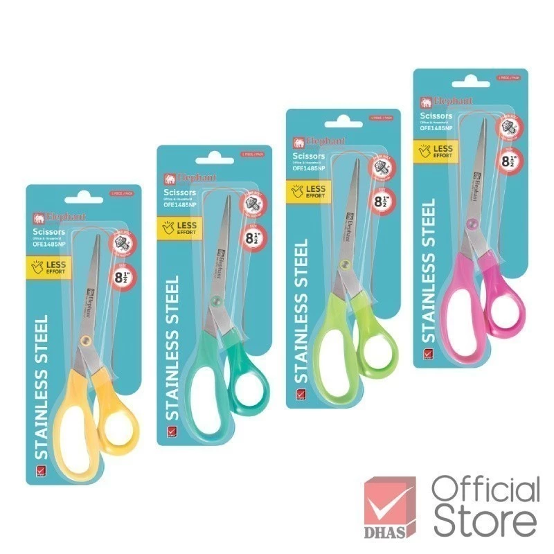 Elephant กรรไกร กรรไกรสแตนเลส Economy 8 1/2 นิ้ รุ่น OFE 1485 Neon Pastel จำนวน 1 เล่ม