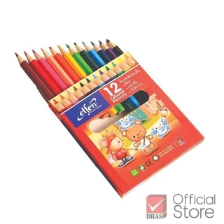 Elfen สีไม้ ดินสอสีไม้ 12 สี แท่งสั้น ระบายง่าย – จำนวน 1 กล่อง
