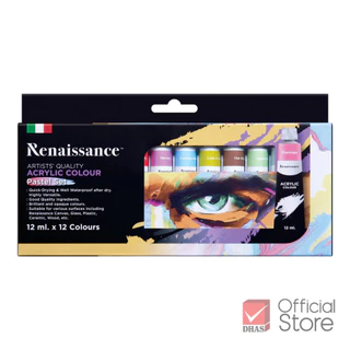 Renaissance สีอะคริลิค ชุดสีอะคริลิค 12 สี 12 มล. สีพาสเทล จำนวน 1 กล่อง