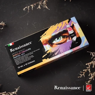 Renaissance สีอะคริลิค ชุดสีอะคริลิค 12 สี 12 มล. สีพาสเทล จำนวน 1 กล่อง