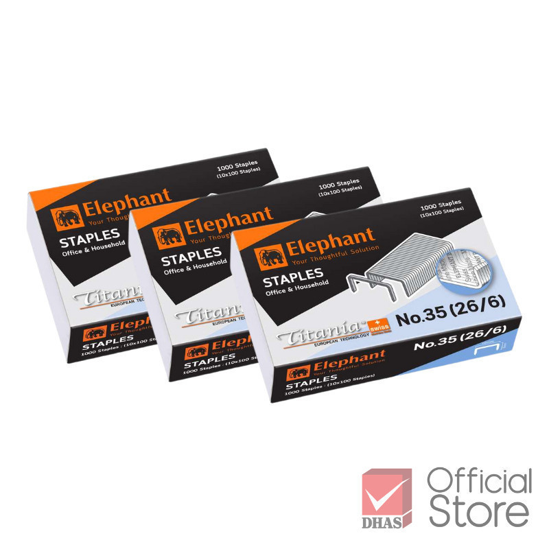 Elephant ลวดเย็บกระดาษ ไททาเนีย No.35 (26/6) จำนวน 3 กล่อง
