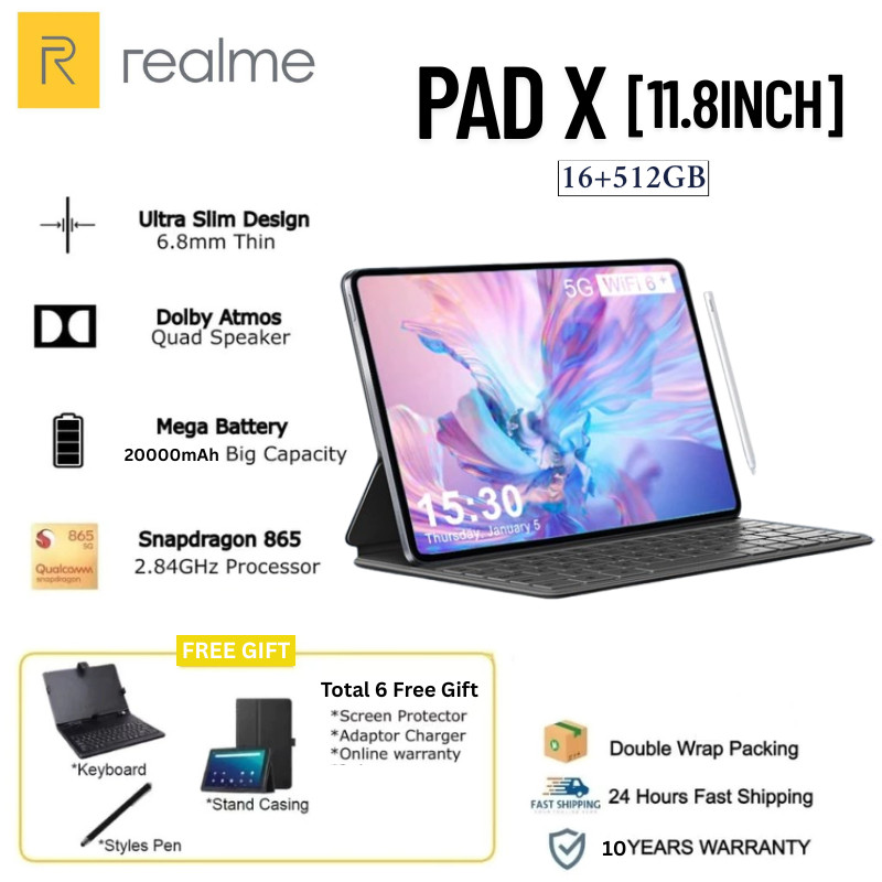 Tablet Realme Pad Xแท็บเล็ตRealmeล่าสุด12นิ้วAndroid 12.0 DualSIM 5G LTE WiF [16GB + 512GB ]