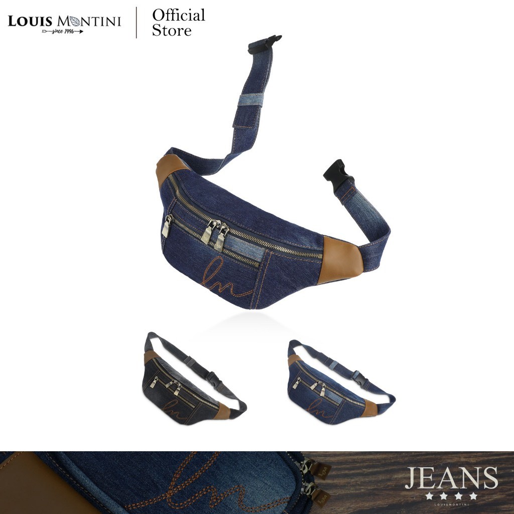 Louis Montini (JEANS) กระเป๋าคาดอก  Belt bag ผ้ายีนส์ผสมหนังวัวเเท้ JEAN02